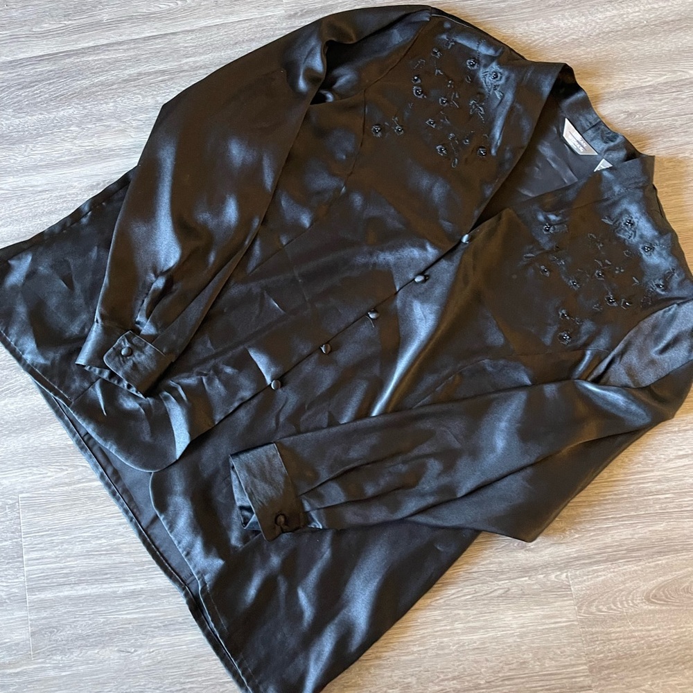 Urban Works Black Satin Long Sleeve Button Down Blouse | Color: Black| Size: 20